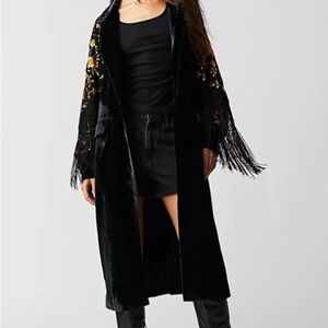 Free People Bali Rosalina Embroidered Velvet Fringe Jacket